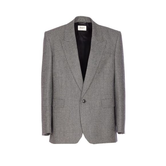 Saint Laurent Men Prince Of Wales Wool Flannel Jacket